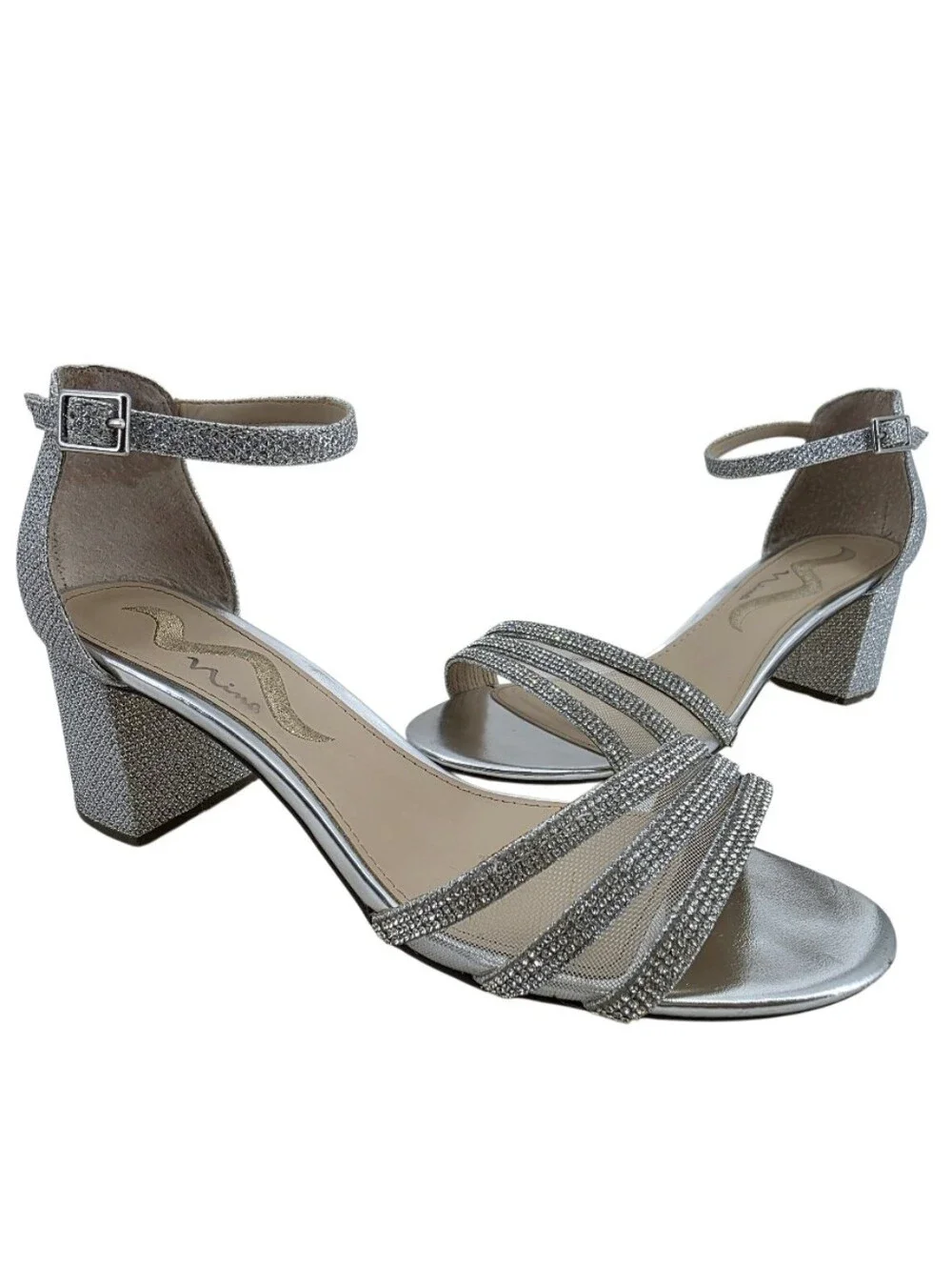 Nina Metallic Silver Dream Block Heels Women's Size 8 Homecoming Dance